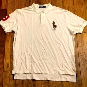 Polo Ralph Lauren Men’s White big pony mesh shirt Red #3 stitched on sleeve XL